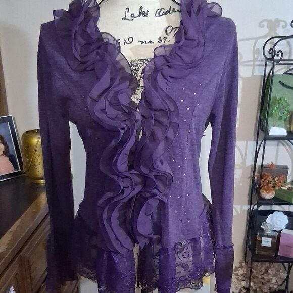 NWT Pretty Angel Purple Ruffled Cardigan Size Medium - Picture 1 of 10